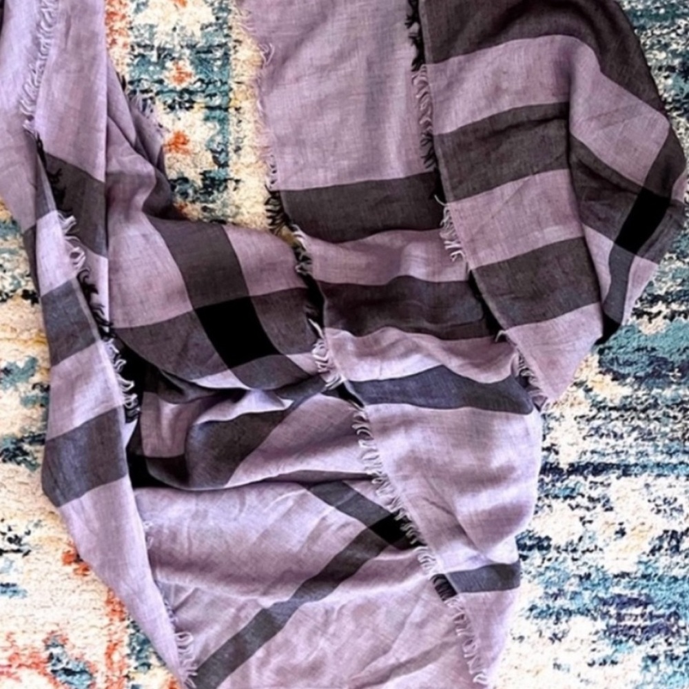 Burberry Lilac and Black Check Oversized Square Scarf 47” x 47” - Picture 4 of 5